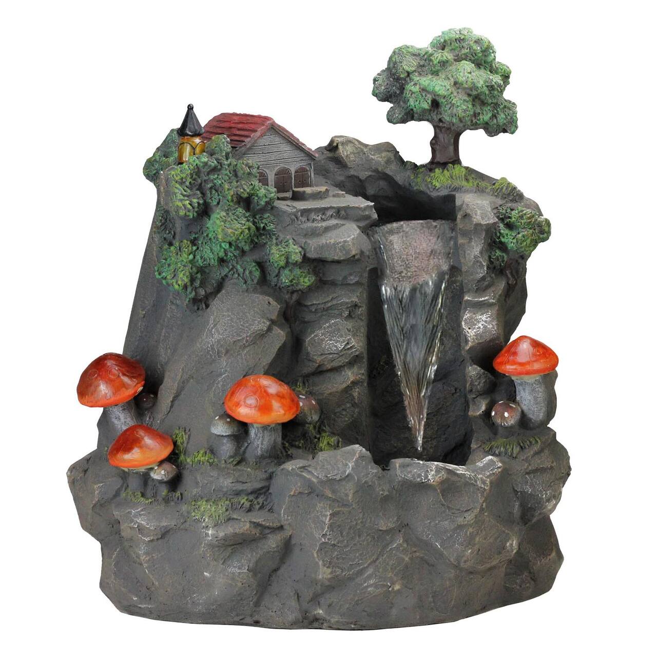 24.5" Solar LED Lighted Mushrooms by Waterfall Outdoor Patio Garden Water Fountain